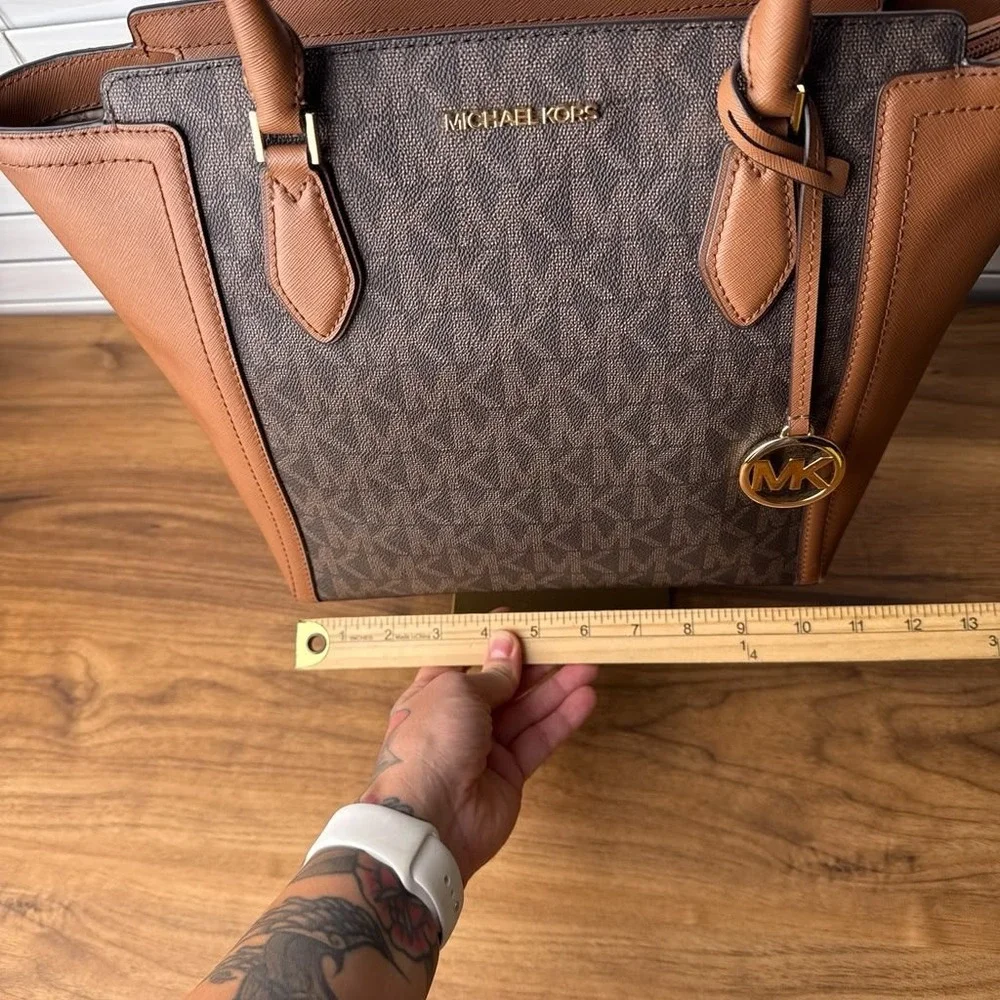 Michael Kors Ayden Large Signature Logo Tote Bag Saffiano Leather Brown Monogram